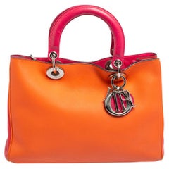 Dior Orange/Pink Tricolor Calfskin Leather Medium Diorissimo Tote Bag