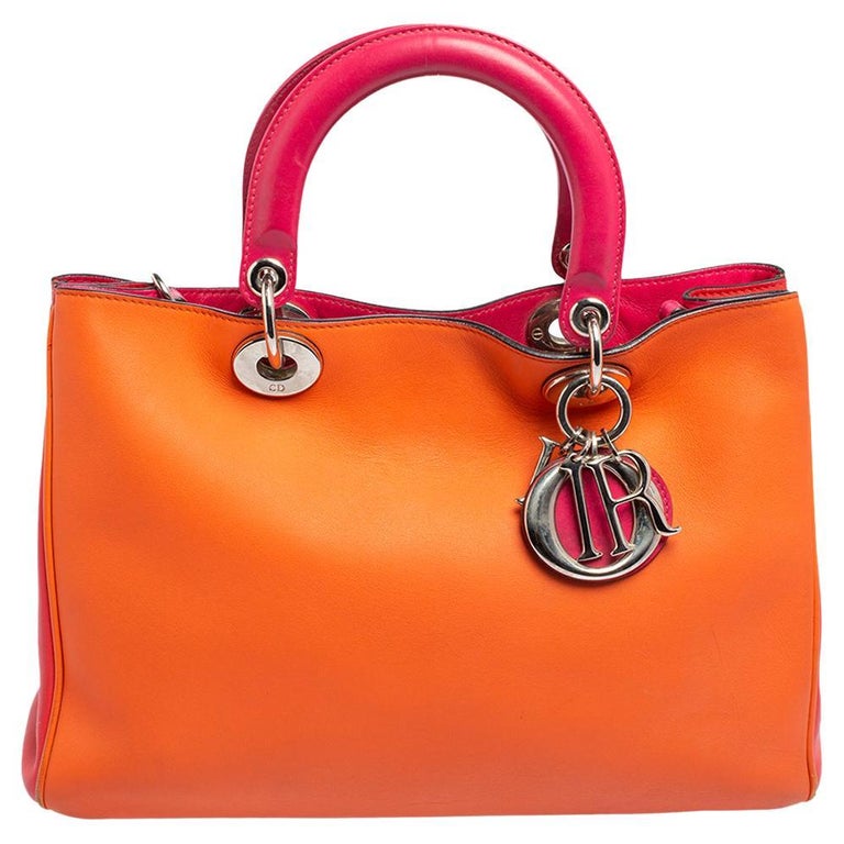 Dior Orange/Pink Tricolor Calfskin Leather Medium Diorissimo Tote Bag ...