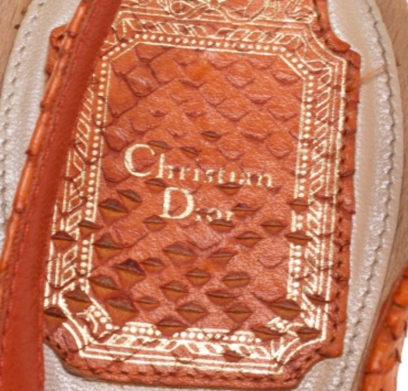 Women's Dior Orange Python Embossed Leather Slingback Sandals Size 38 For Sale
