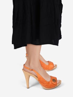 Dior Orange Python Leather Slingback Sandals Size IT 35.5