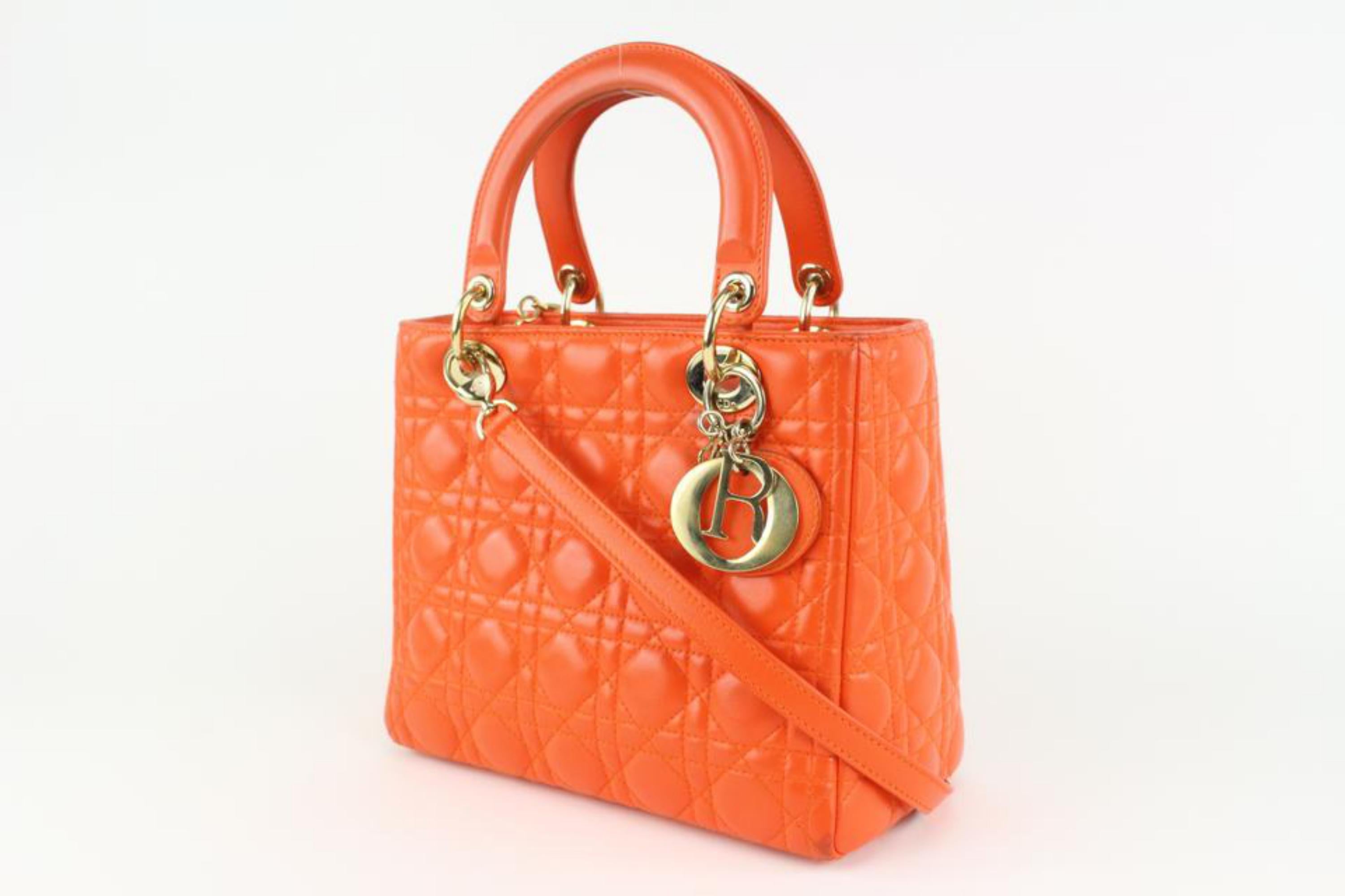 Dior Orange Quilted Lambskin Cannage Medium Lady Dior Bag 1123d38
Date Code/Serial Number: 17-BO-0152
Made In: Italy
Measurements: Length:  9.5