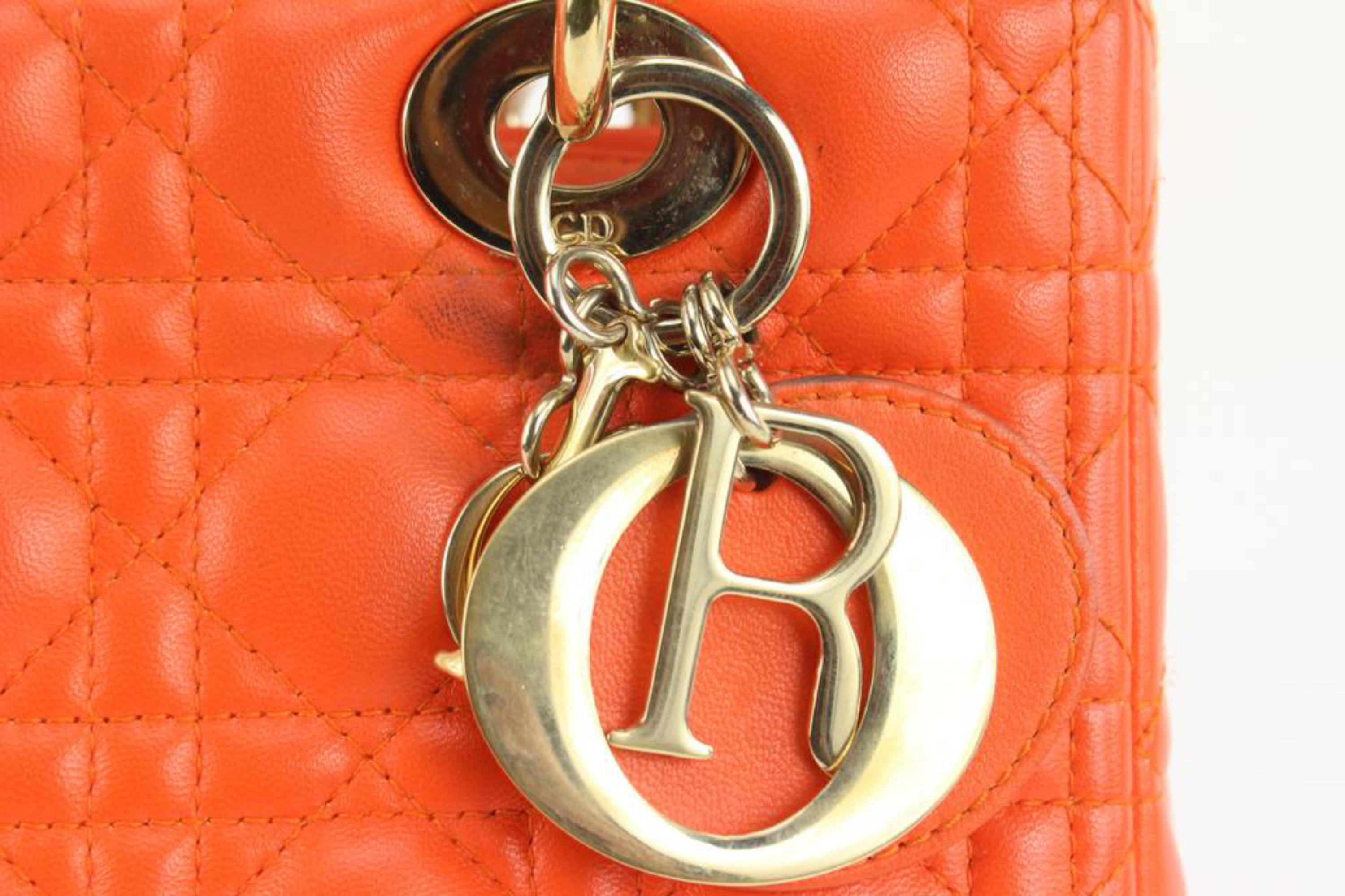 Dior Orange Quilted Lambskin Cannage Medium Lady Dior Bag 1123d38 In Good Condition In Dix hills, NY