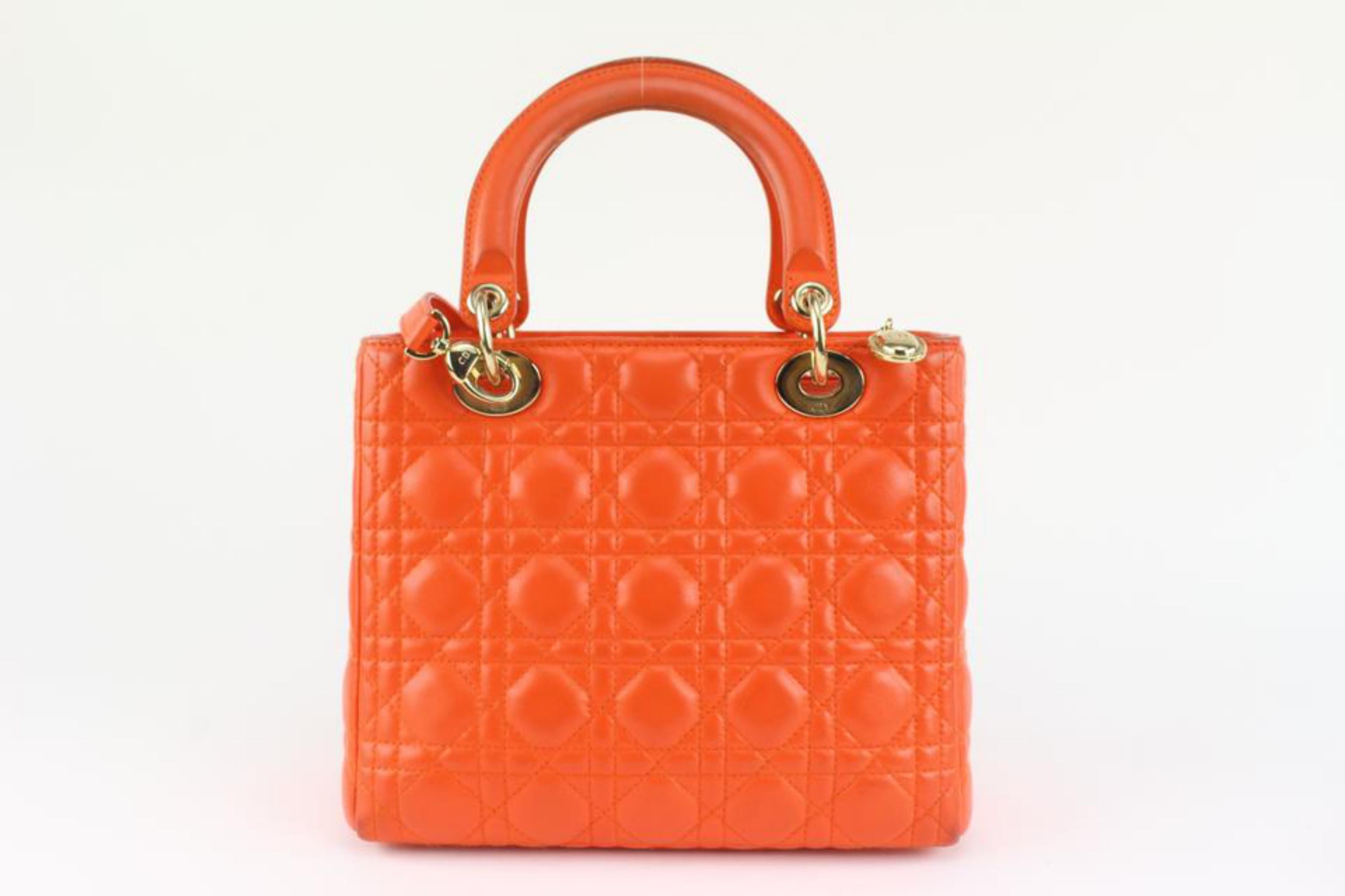 Women's Dior Orange Quilted Lambskin Cannage Medium Lady Dior Bag 1123d38