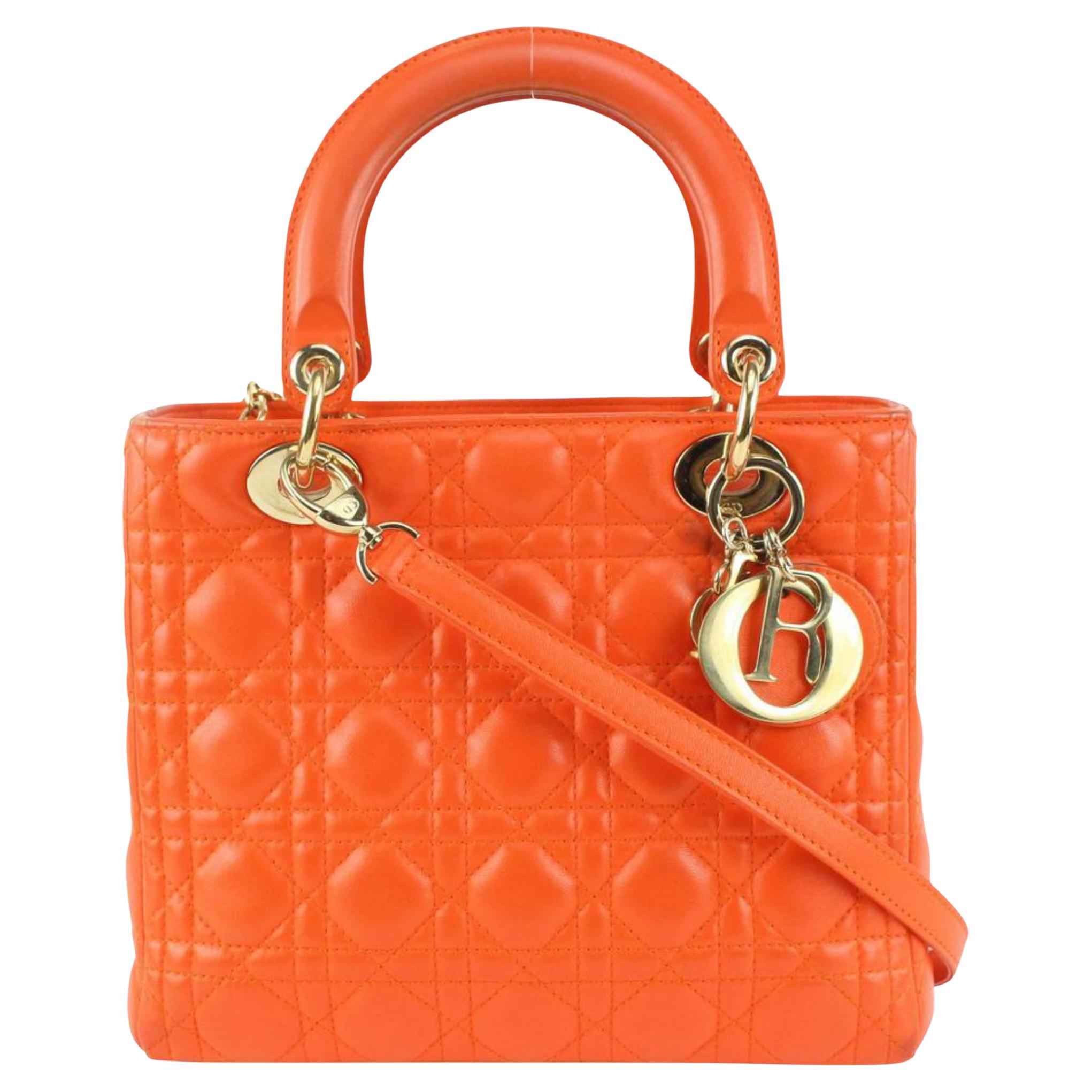 Dior Orange Quilted Lambskin Cannage Medium Lady Dior Bag 1123d38 at 1stDibs