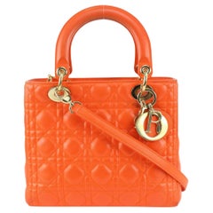 Dior Orange gesteppte Lammfell Cannage Medium Lady Dior Tasche 1123d38