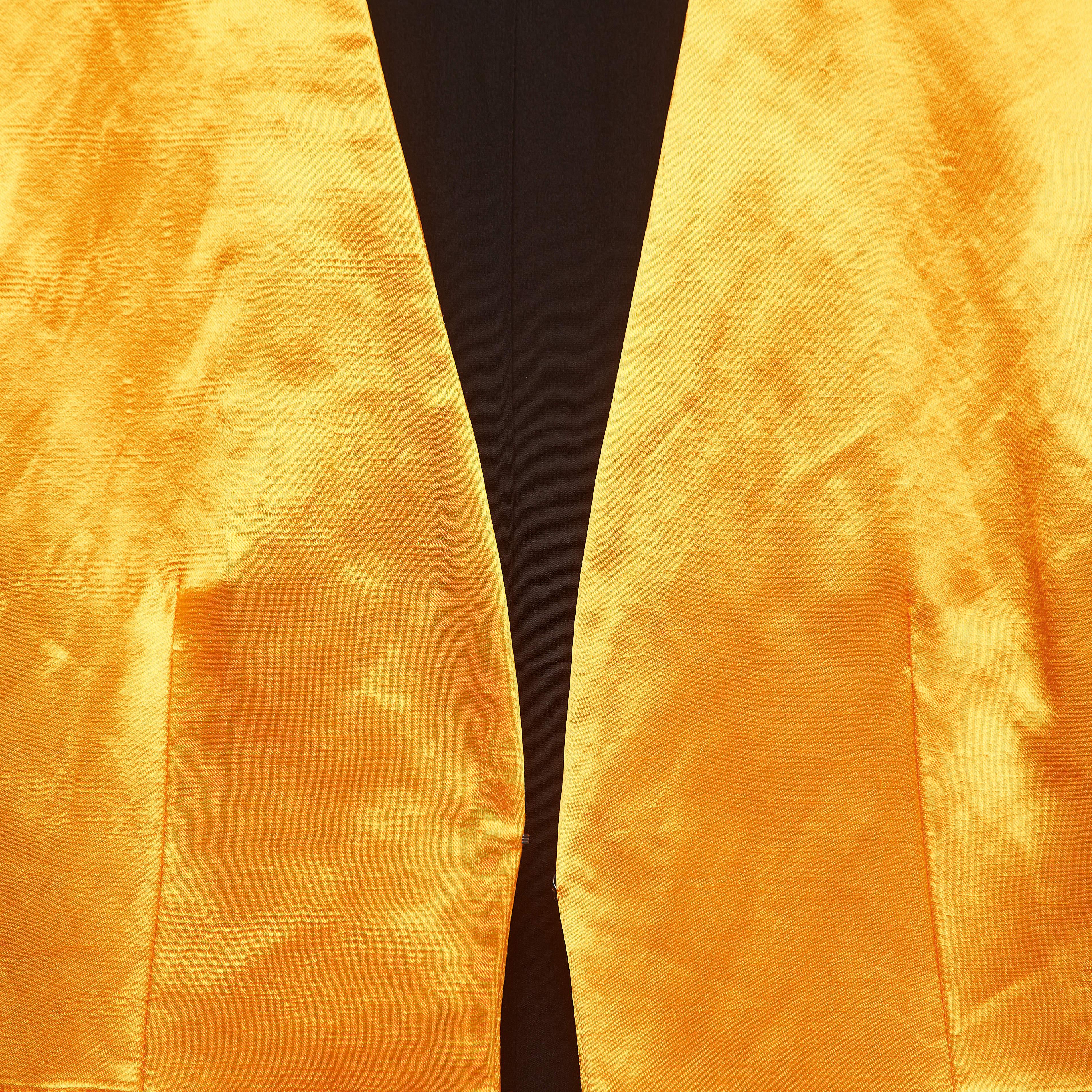 Women's Dior Orange Satin High Slit Open Front Maxi Dress M For Sale