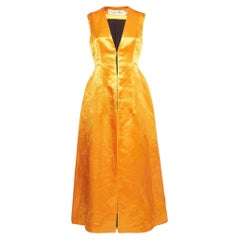Dior Orange Satin High Slit Open Front Maxi Dress M