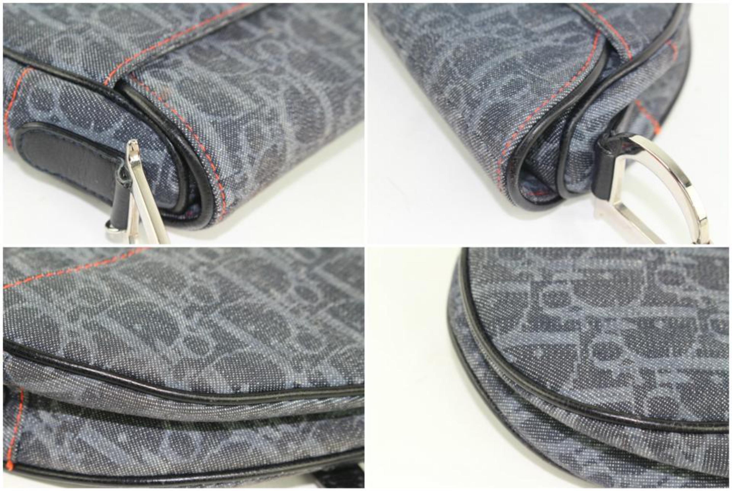 Dior Orange Signature Oblique Trotter Saddle 12cdz1019 Blue Denim Shoulder Bag For Sale 2