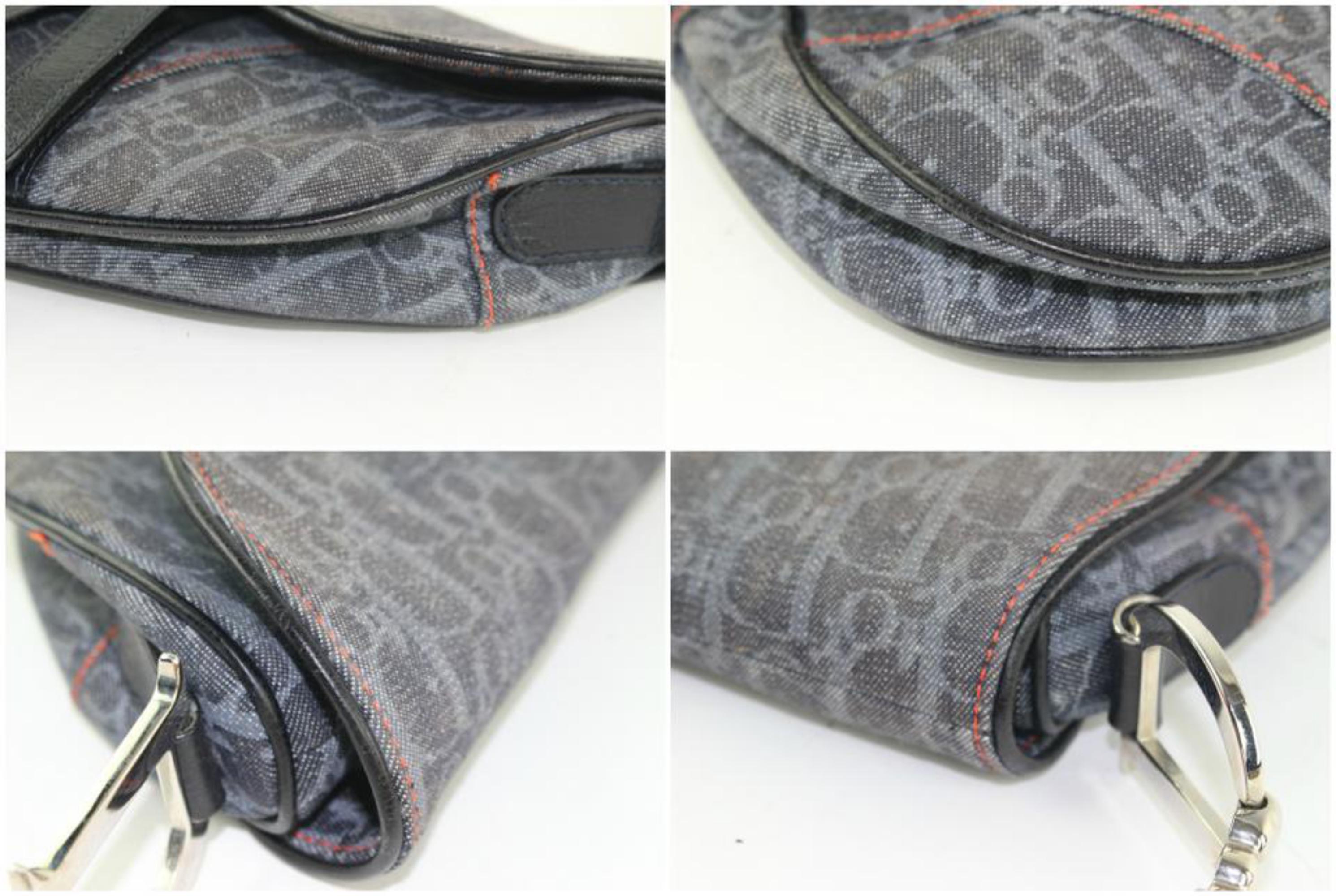 Dior Orange Signature Oblique Trotter Saddle 12cdz1019 Blue Denim Shoulder Bag In Good Condition For Sale In Forest Hills, NY