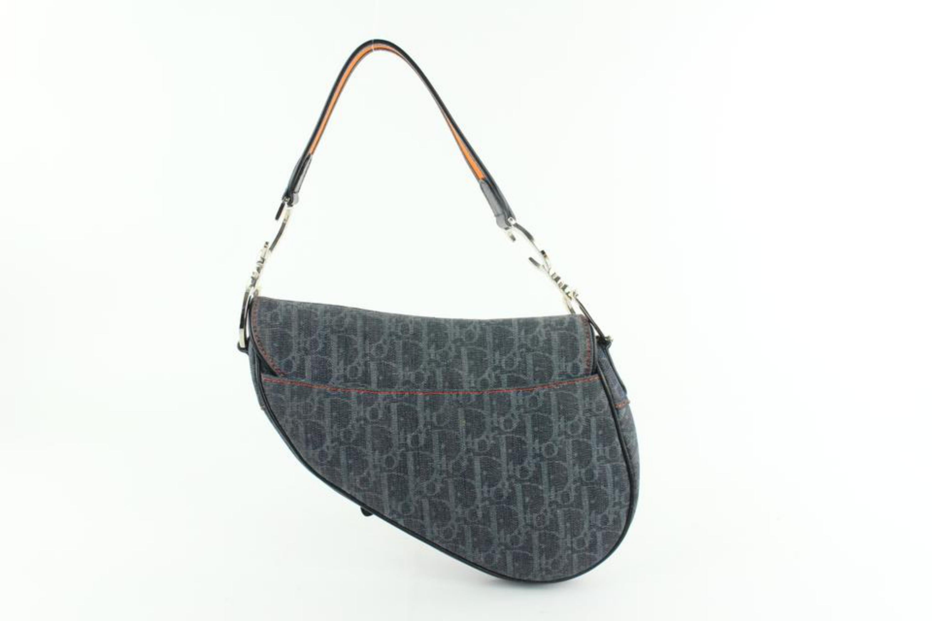 Women's Dior Orange Signature Oblique Trotter Saddle 12cdz1019 Blue Denim Shoulder Bag For Sale