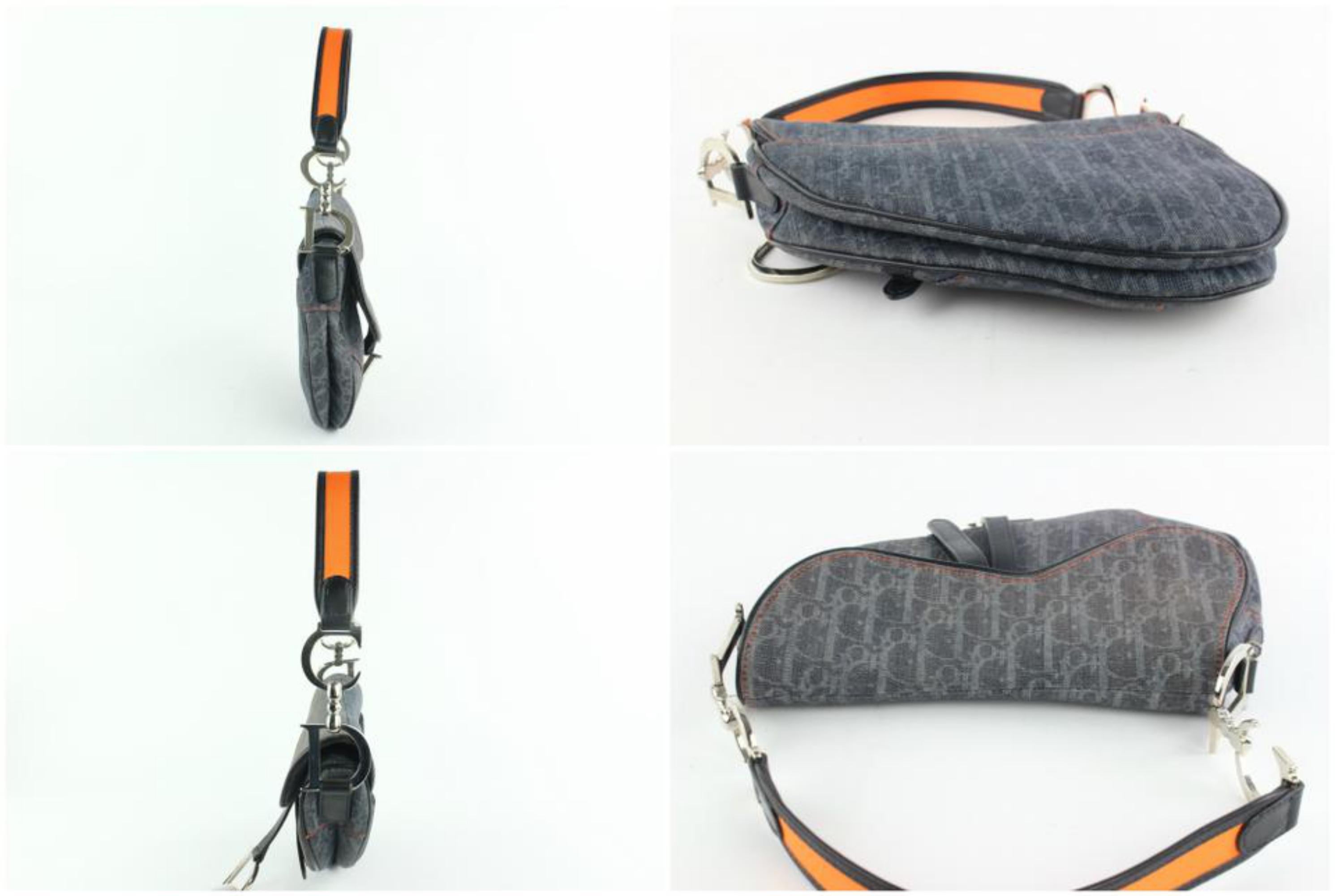 Dior Orange Signature Oblique Trotter Saddle 12cdz1019 Blue Denim Shoulder Bag For Sale 1