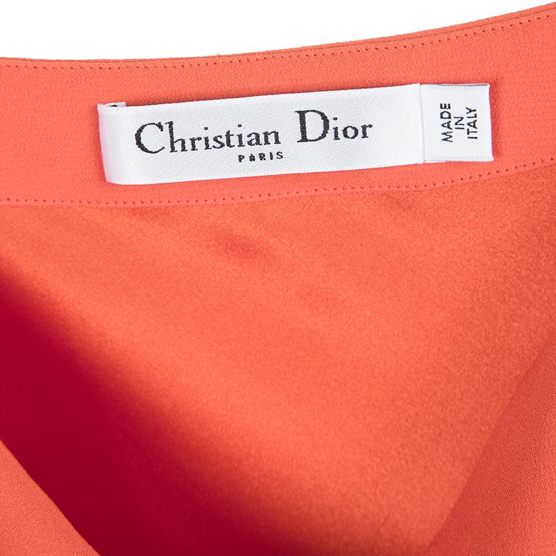 Christian Dior Orangefarbenes ärmelloses Seidenkleid mit Rundhalsausschnitt M Damen im Angebot