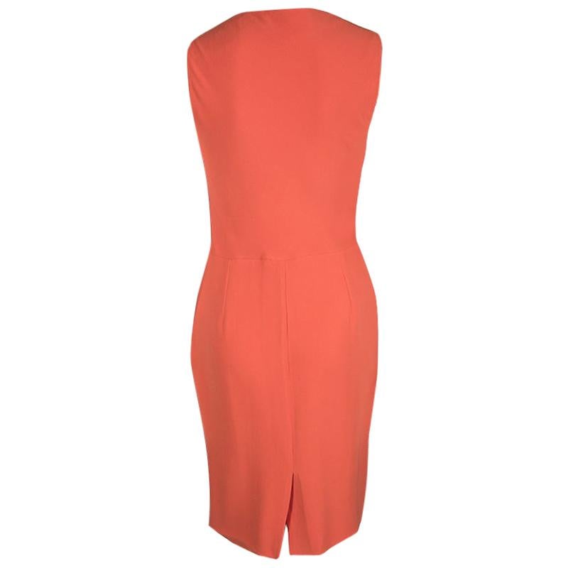 Christian Dior Orangefarbenes ärmelloses Seidenkleid mit Rundhalsausschnitt M im Angebot