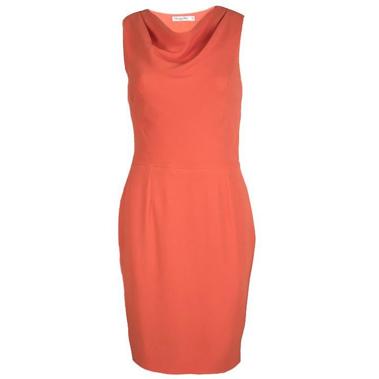 Dior Orange Silk Cowl Neck Sleeveless Dress M For Sale at 1stDibs