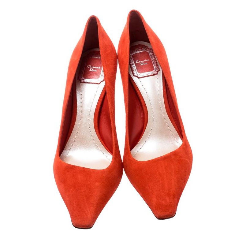 Dior Orange Suede Pointed Toe Pumps Size 39 For Sale at 1stDibs