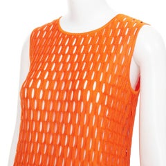 DIOR orange viscose blend perforated knit silk lined fit flare dress FR38 M