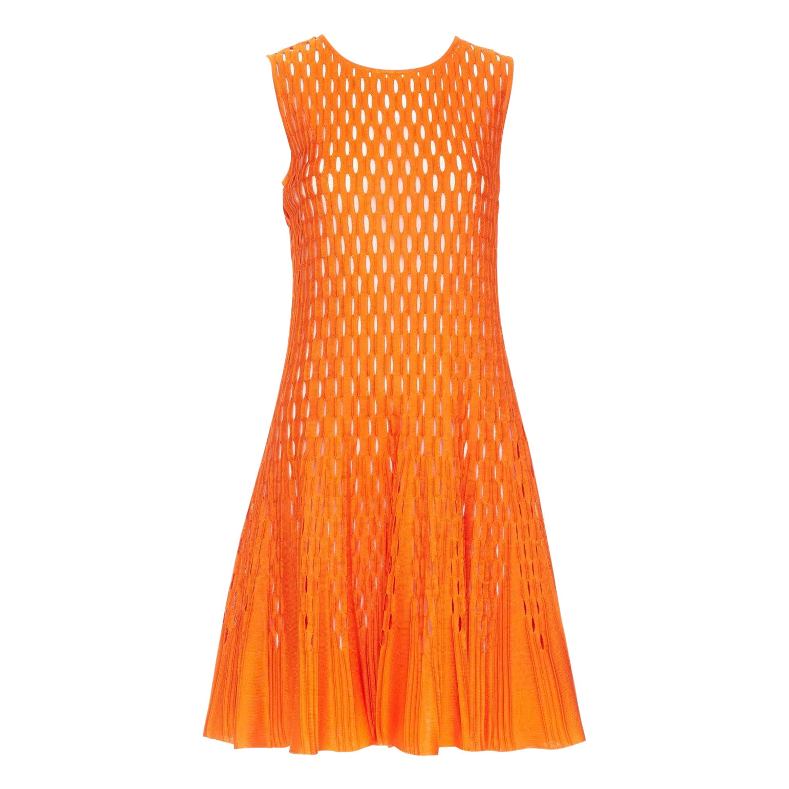 DIOR arancione in misto viscosa, maglia traforata e foderata in seta, abito flare FR38 M in vendita