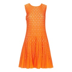 DIOR orange viscose blend perforated knit silk lined fit flare dress FR38 M