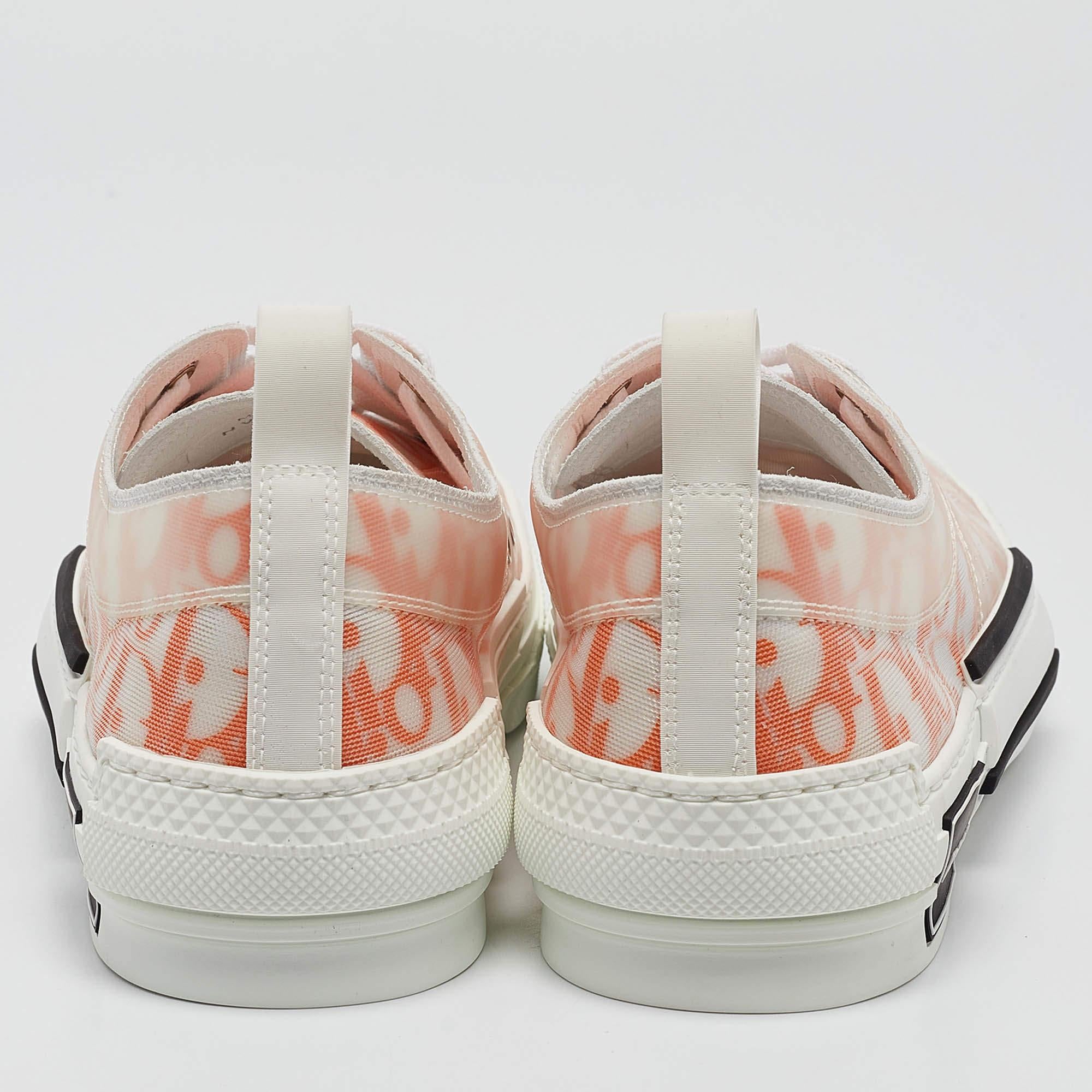Men's Dior Orange/White Oblique Mesh and Rubber B23 Sneakers Size 39 For Sale