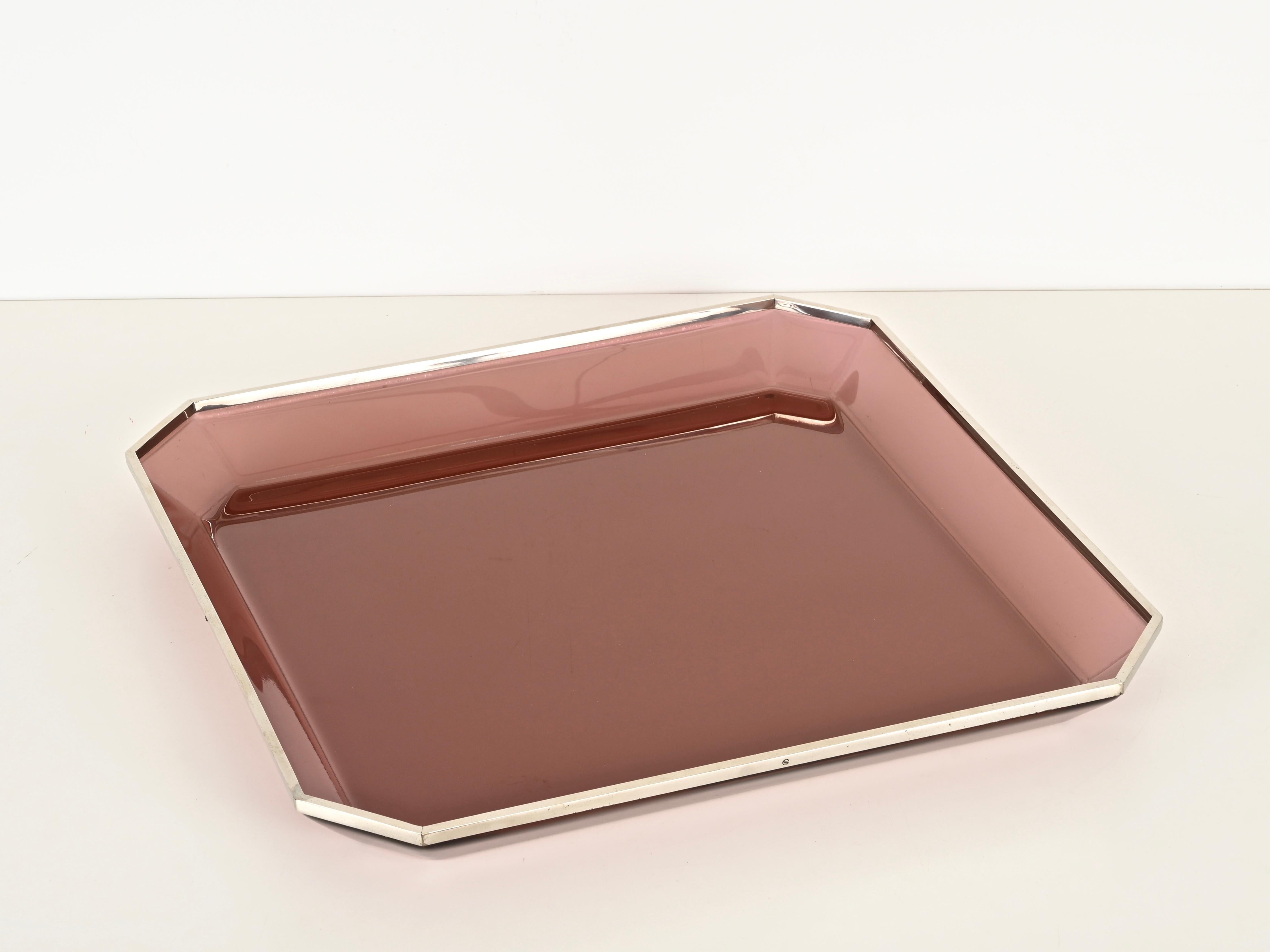 Dior Übergroßes Tablett aus rosa Lucit und Chrom, Italien, 1970er Jahre im Angebot 4