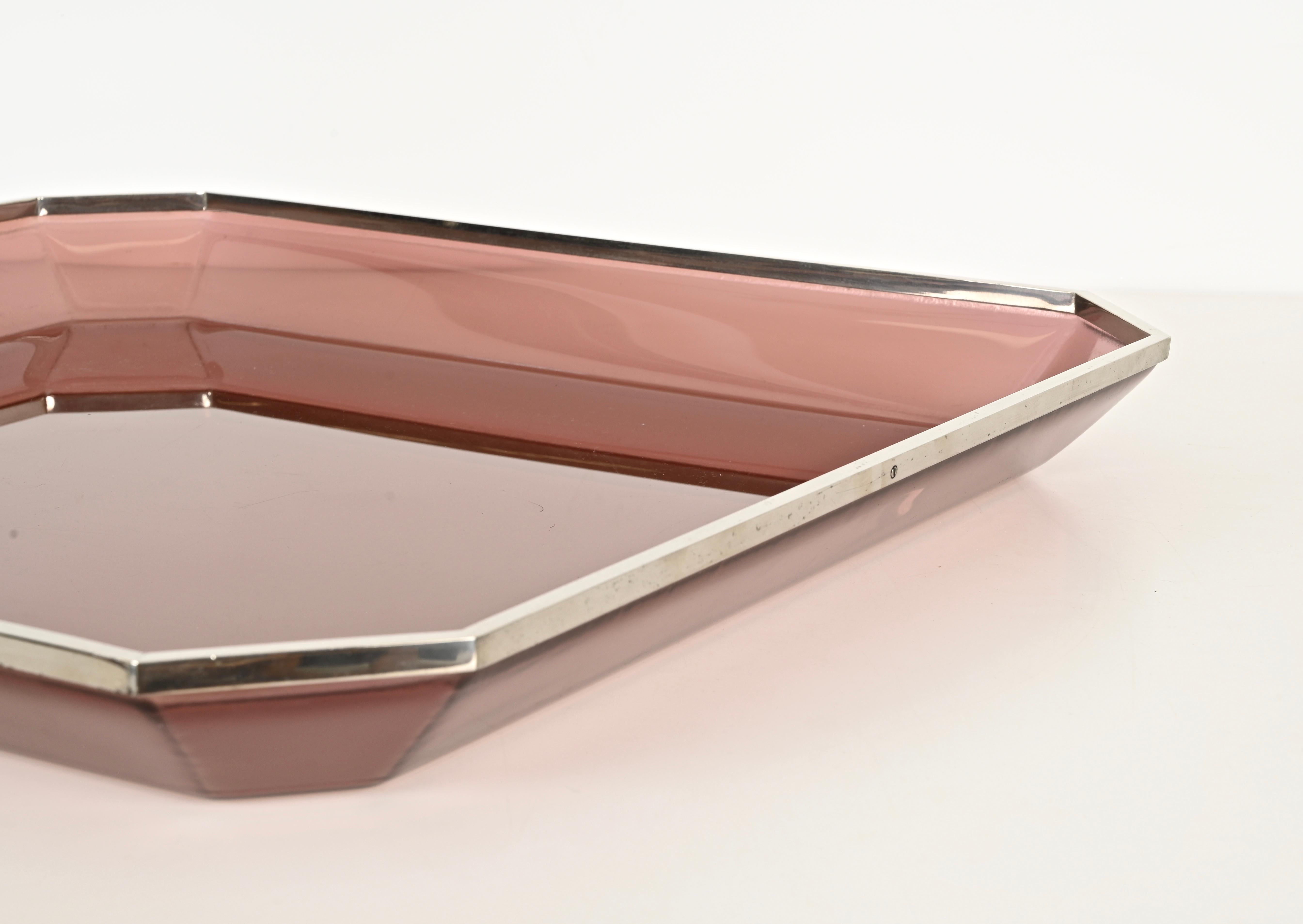 Dior Übergroßes Tablett aus rosa Lucit und Chrom, Italien, 1970er Jahre im Angebot 5