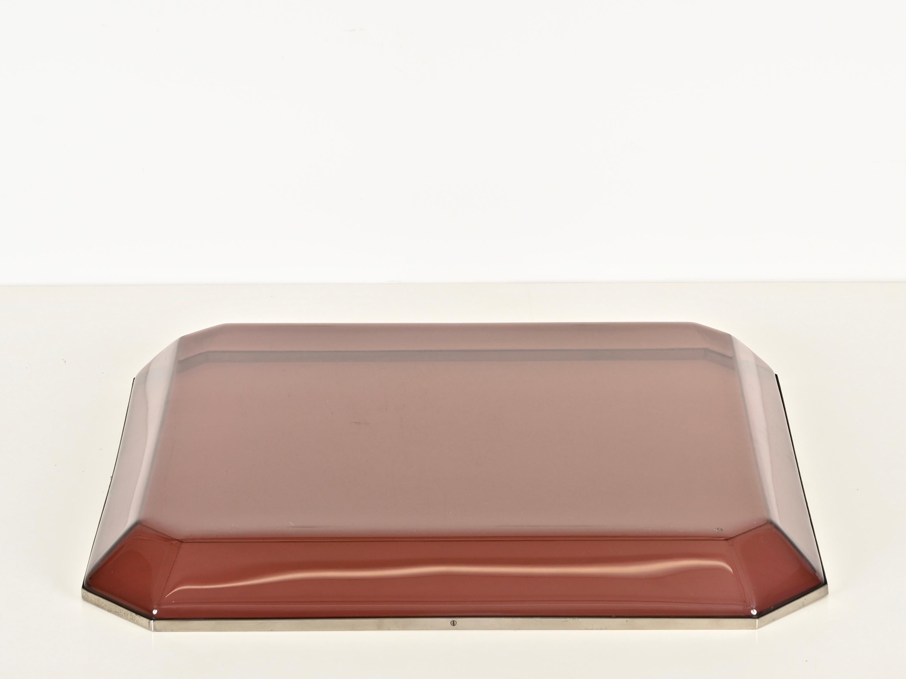 Dior Übergroßes Tablett aus rosa Lucit und Chrom, Italien, 1970er Jahre im Angebot 7