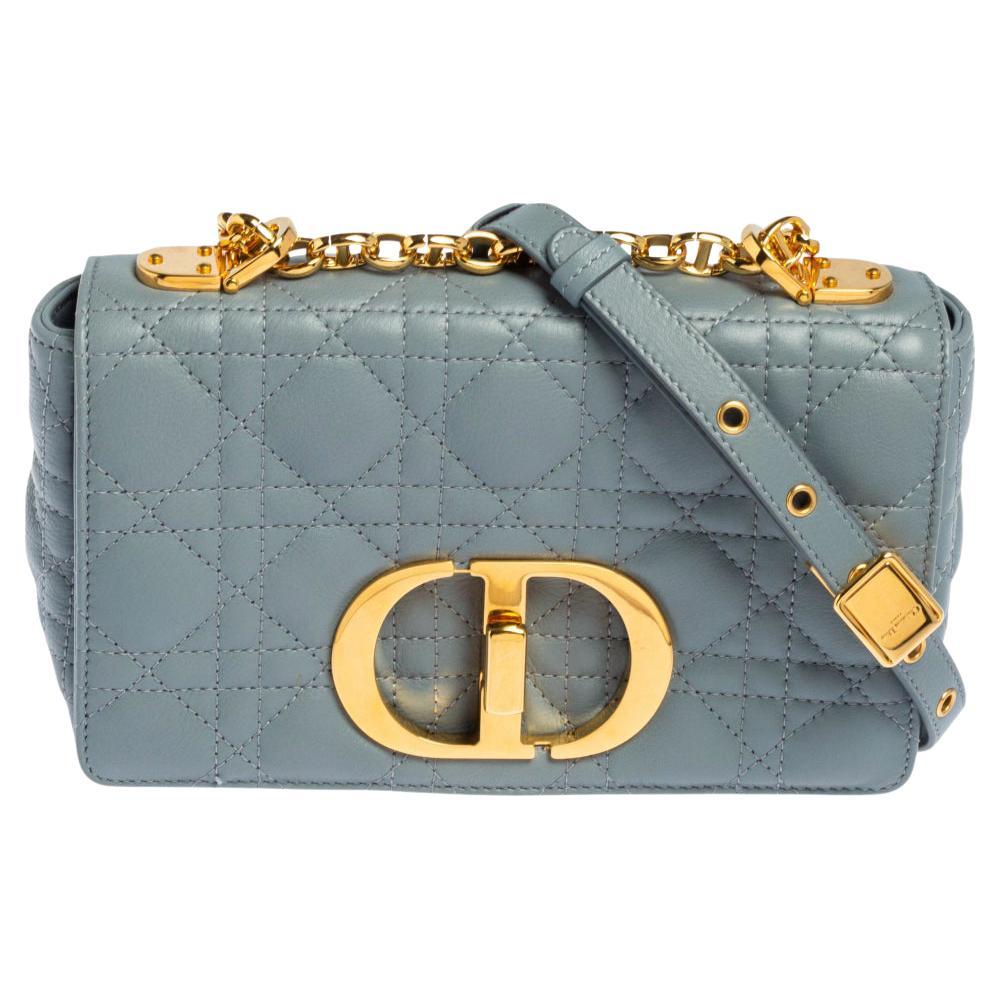 Dior Pale Blue Cannage Leather Small Caro Shoulder Bag