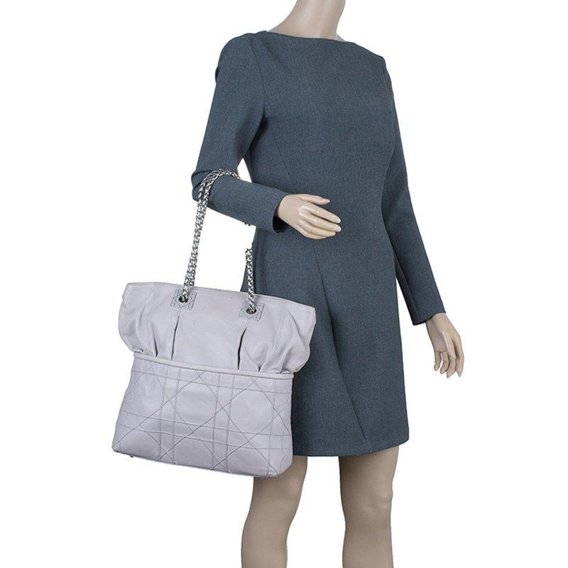 Gray Dior Pale Grey Cannage Quilted Leather So Dior Tote Bag