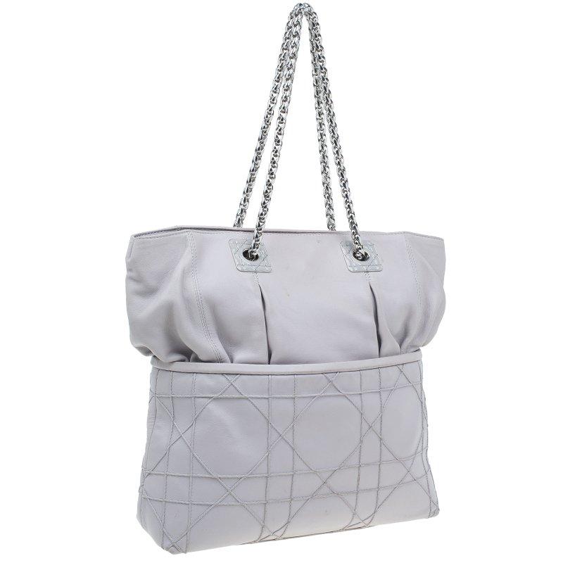 Dior Pale Grey Cannage Quilted Leather So Dior Tote Bag In Good Condition In Dubai, Al Qouz 2