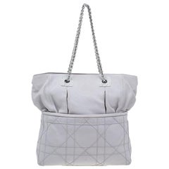 Dior Pale Grey Cannage Quilted Leather So Dior Tote Bag
