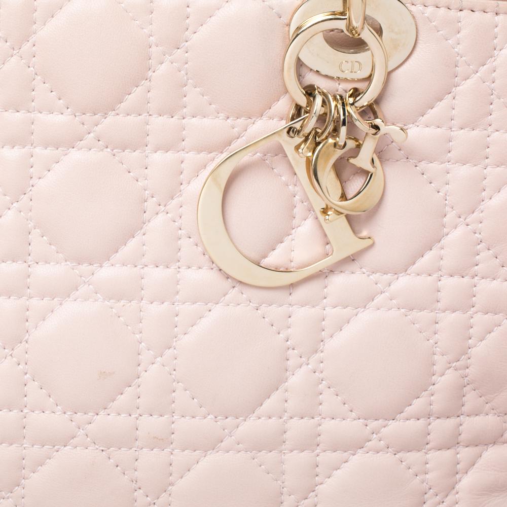 Dior Pale Pink Cannage Leather Soft Lady Dior Tote 6