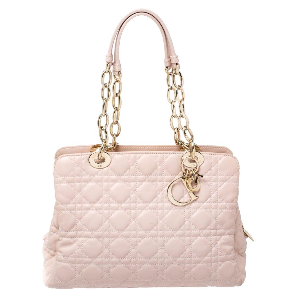 Dior Pale Pink Cannage Leather Soft Lady Dior Tote