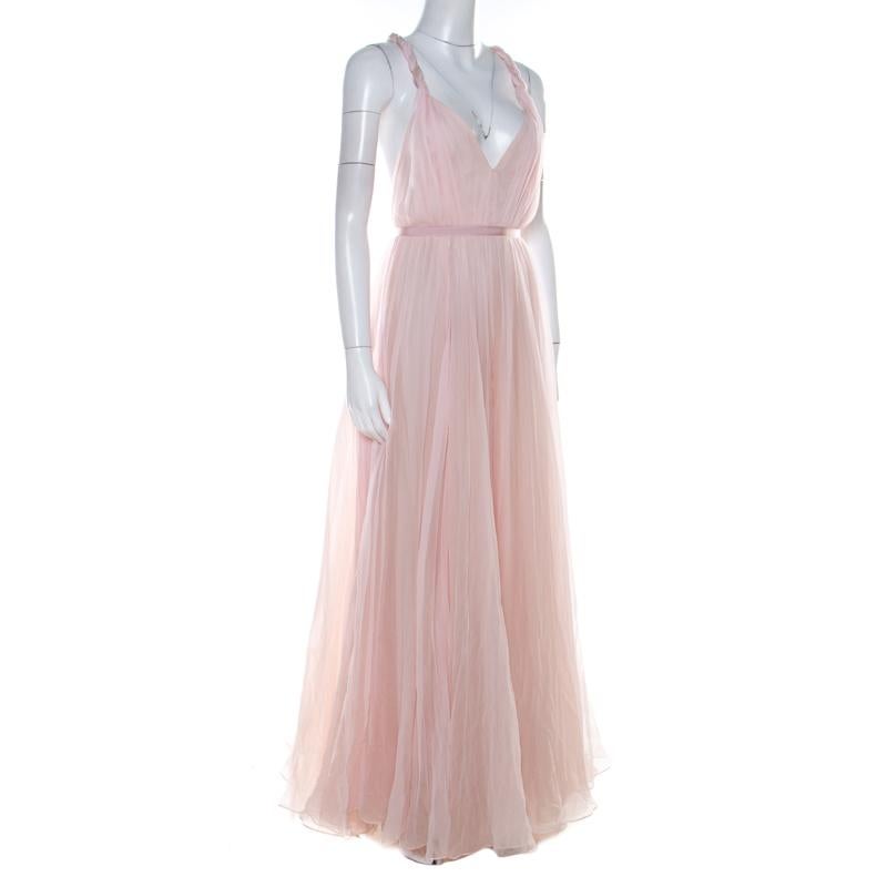 Dior Pale Pink Silk Chiffon Twisted Strap Detail Cocktail Dress S In Good Condition In Dubai, Al Qouz 2