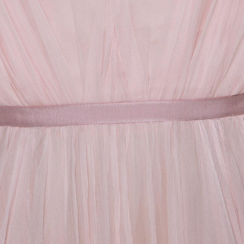 Dior Pale Pink Silk Chiffon Twisted Strap Detail Cocktail Dress S 2