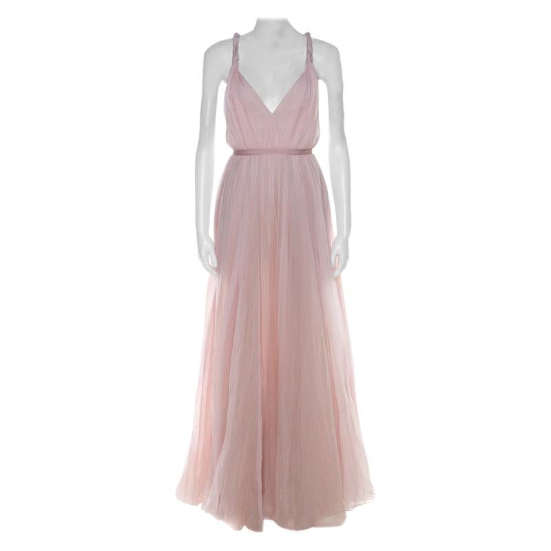 Dior Pale Pink Silk Chiffon Twisted Strap Detail Cocktail Dress S