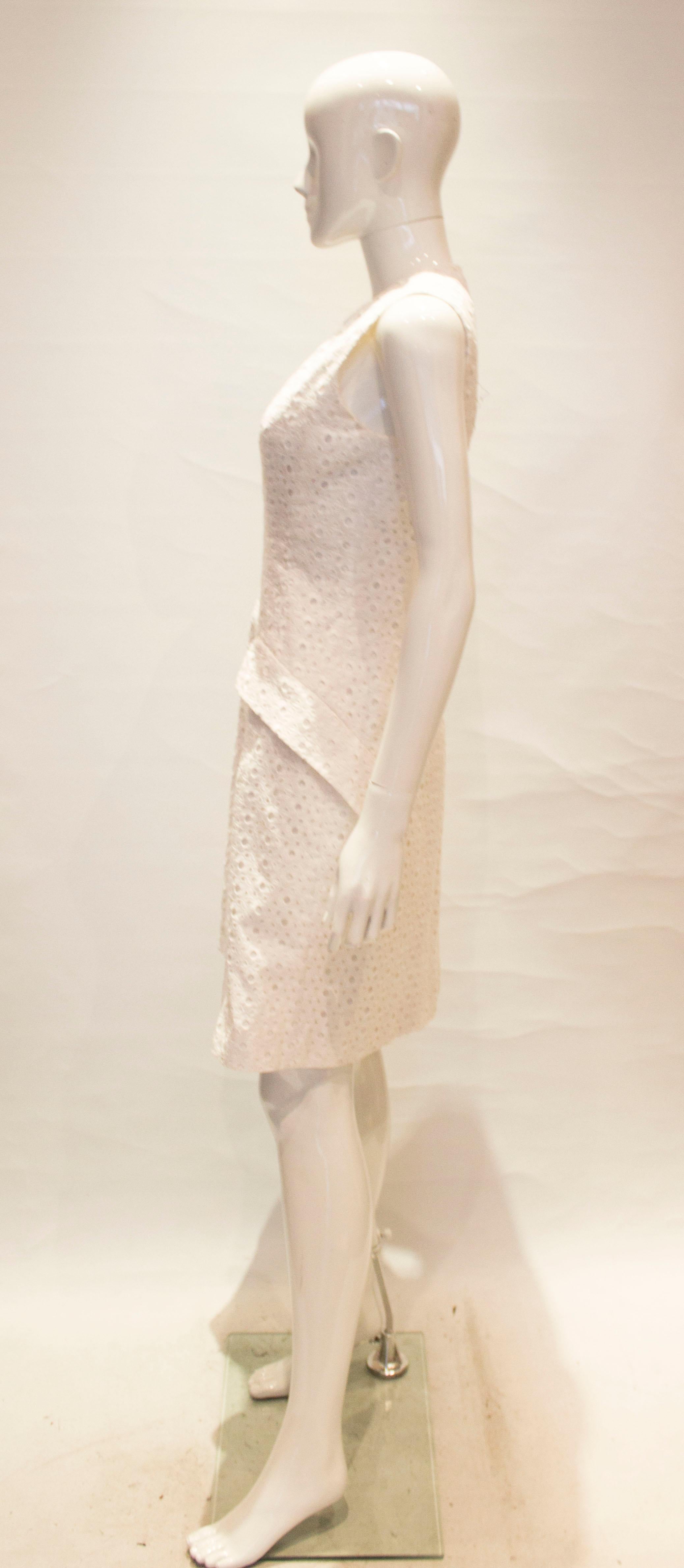 Brown Dior Paris White Broderie Anglaise Dress For Sale