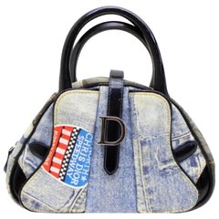 Dior Patchwork Bowler 232608 Blue Denim Satchel