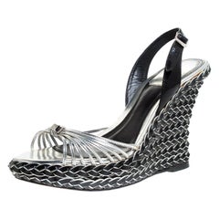 Dior  Patent Leather And Braid Woven Wedge Slingback Platform Sandals Size 36