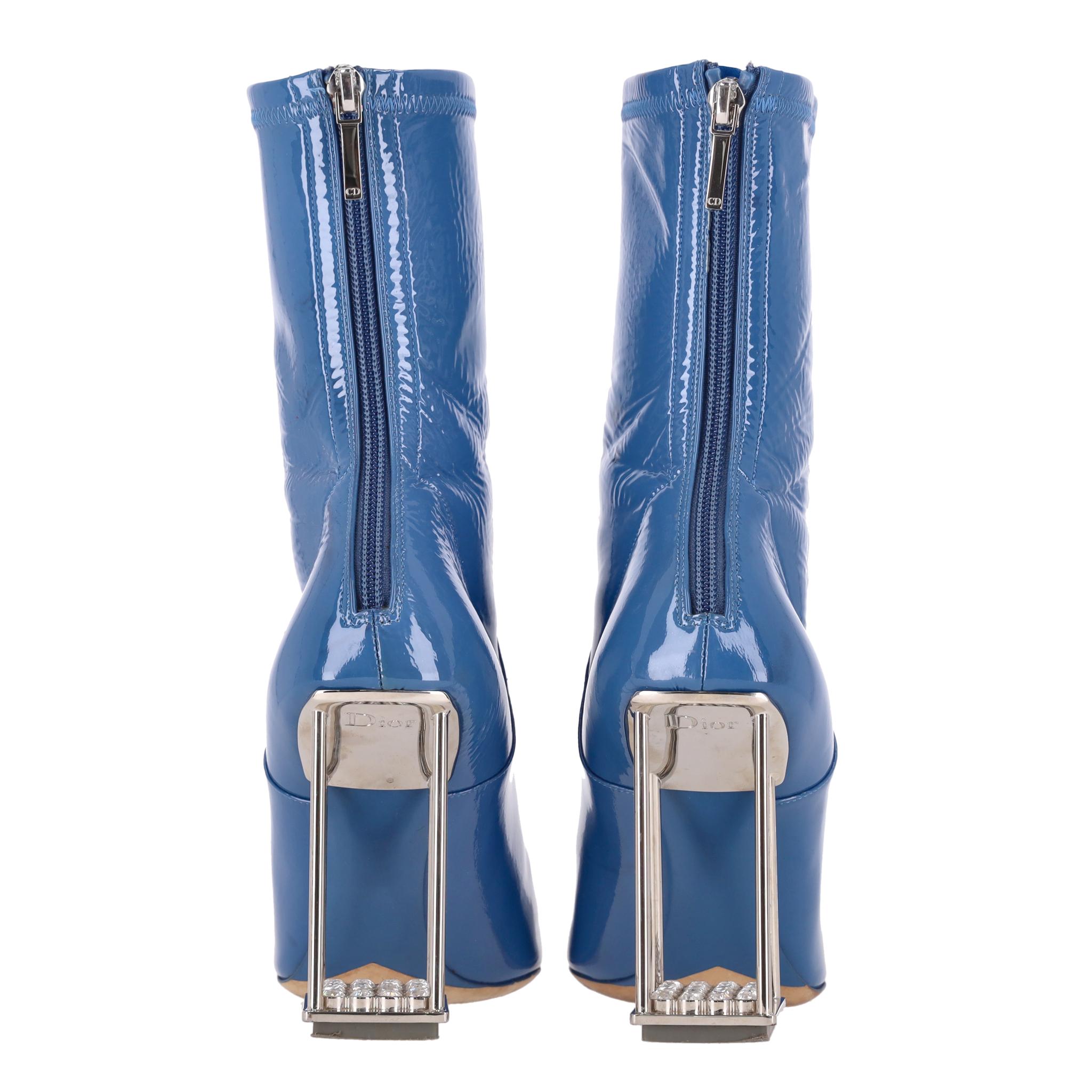 Dior Patent Leather Boots With Perspex Crystal Detailed Heels In Good Condition For Sale In London, GB