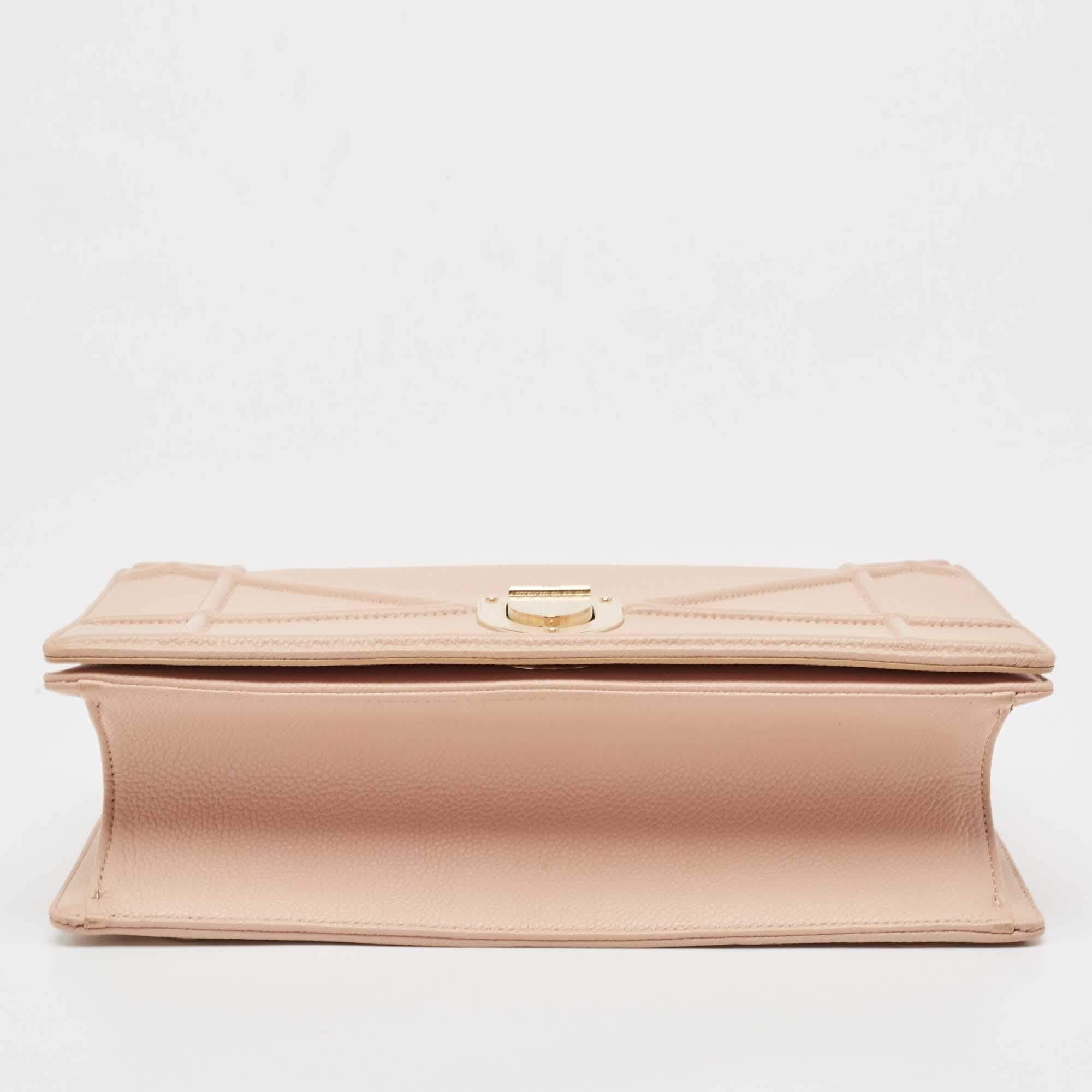 Dior Peach Leather Medium Diorama Flap Shoulder Bag For Sale 8