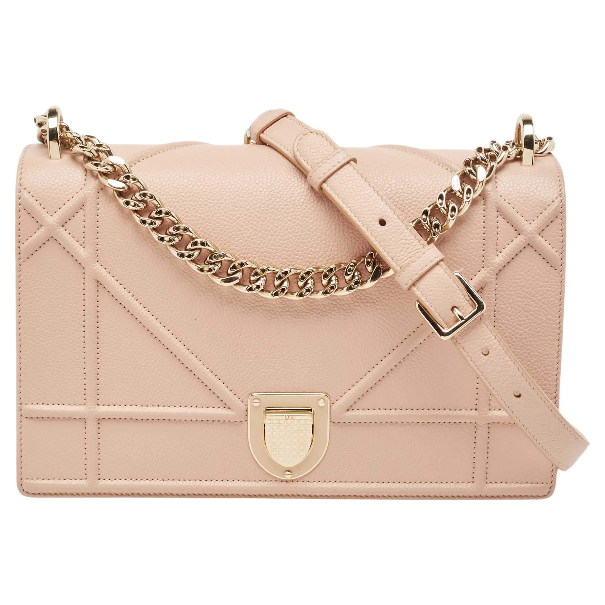 Dior Peach Leather Medium Diorama Flap Shoulder Bag For Sale
