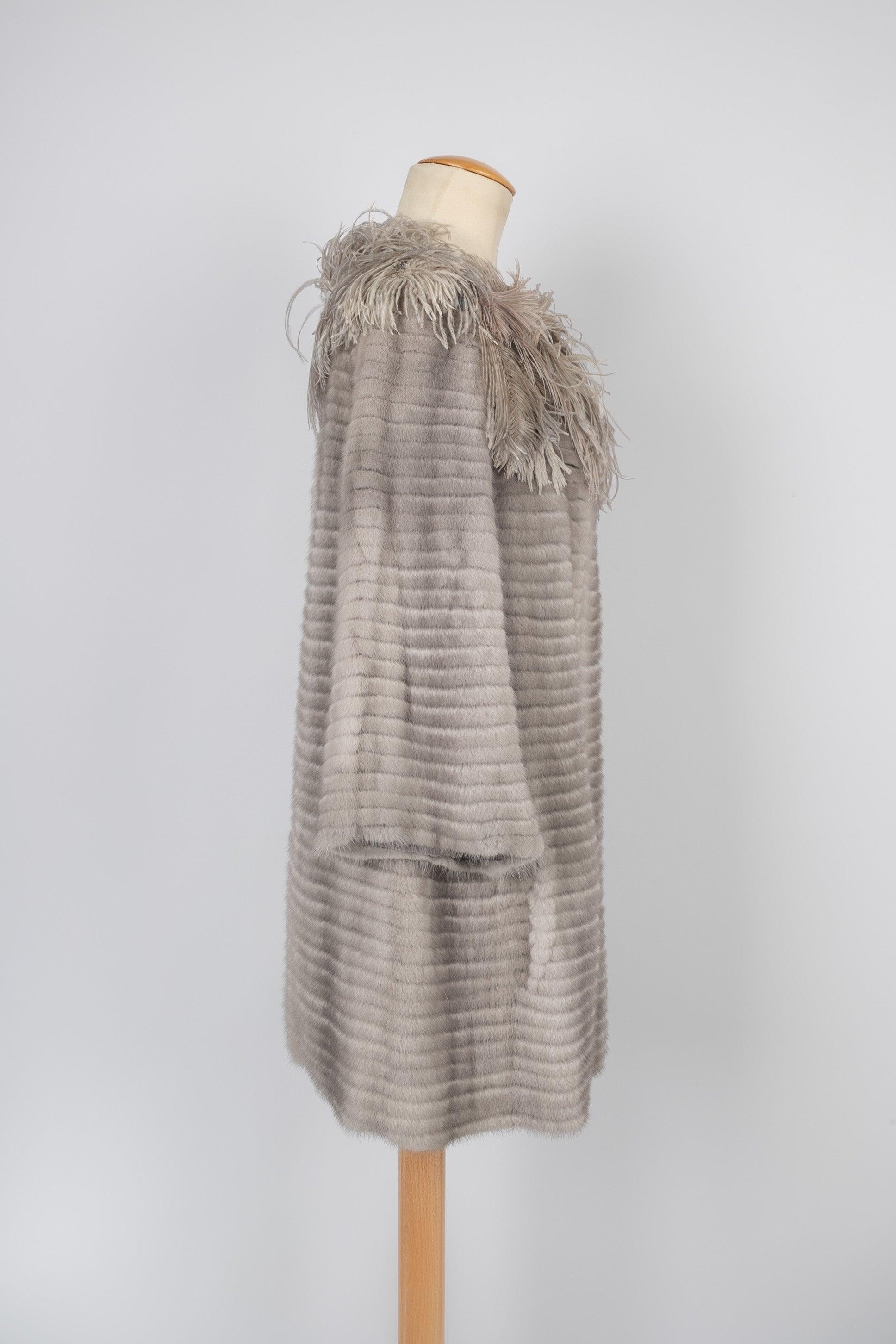 Dior Perlengrauer dünner Nerzmantel mit Nerzbesatz Herbst Winter, 2010 Damen im Angebot