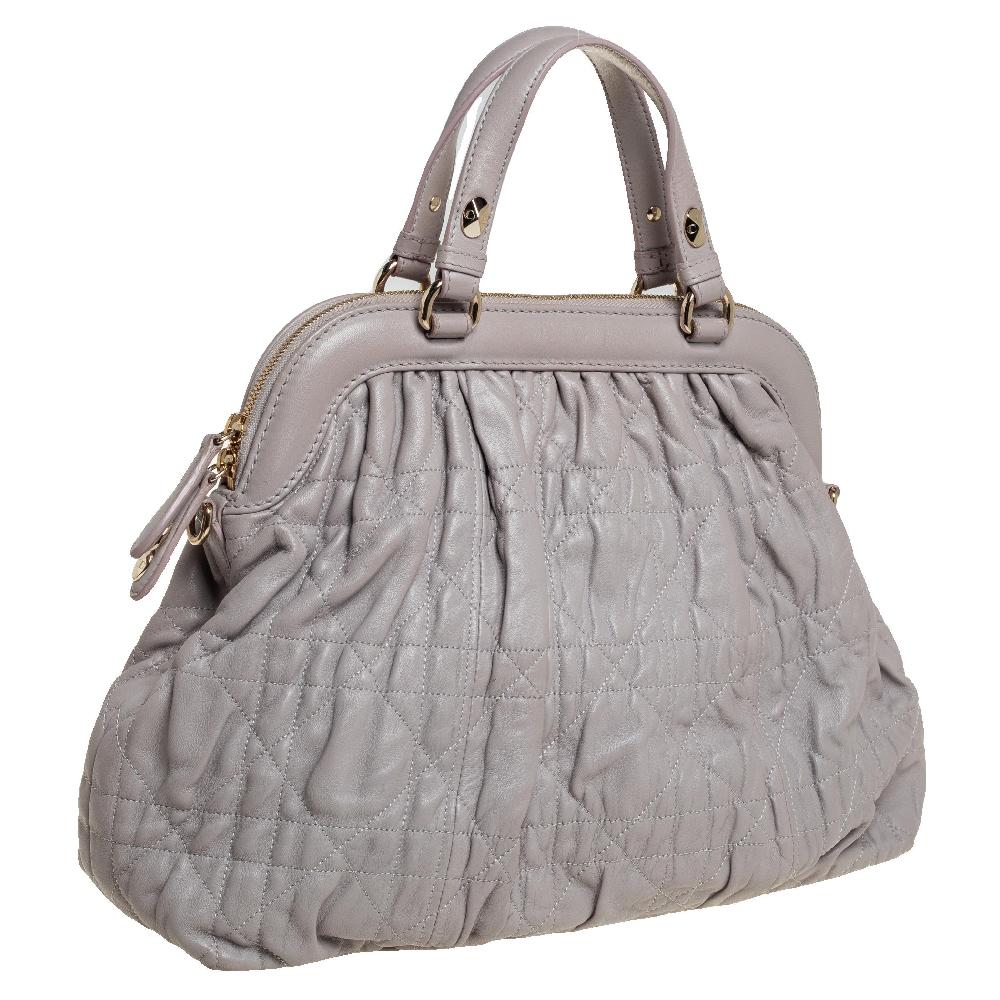 Gray Dior Pewter Grey Quilted Cannage Leather Delices Frame Bag
