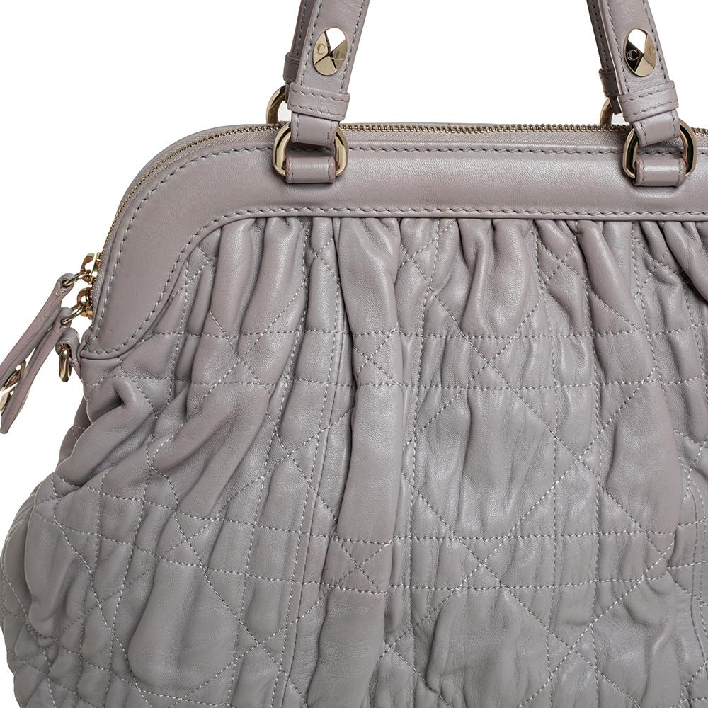 Dior Pewter Grey Quilted Cannage Leather Delices Frame Bag 3