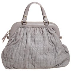 Dior Pewter Grey Quilted Cannage Leather Delices Frame Bag