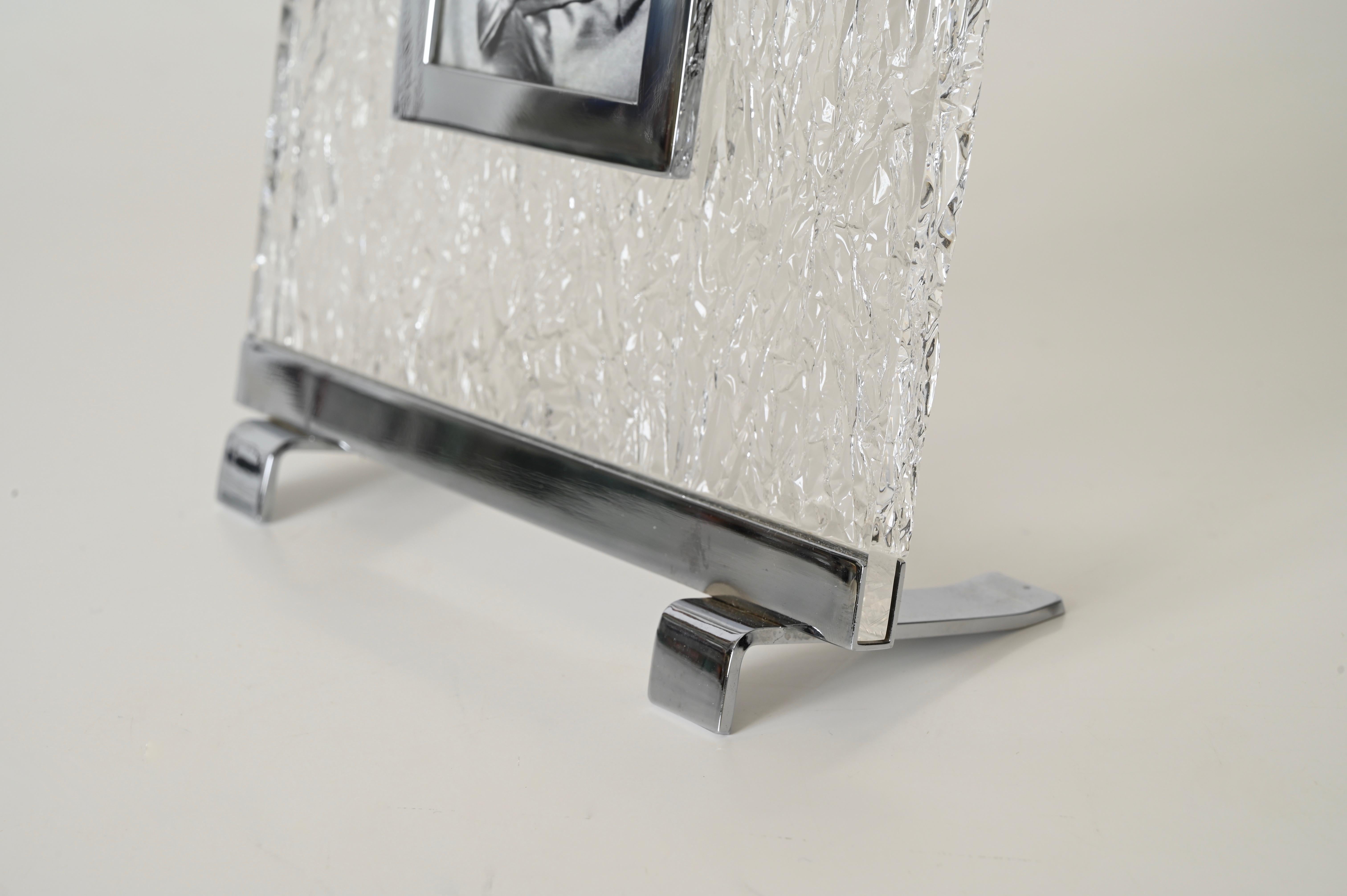 Lucite Portafoto Dior in lucite effetto ghiaccio e cromo, Italia, anni '70 in vendita
