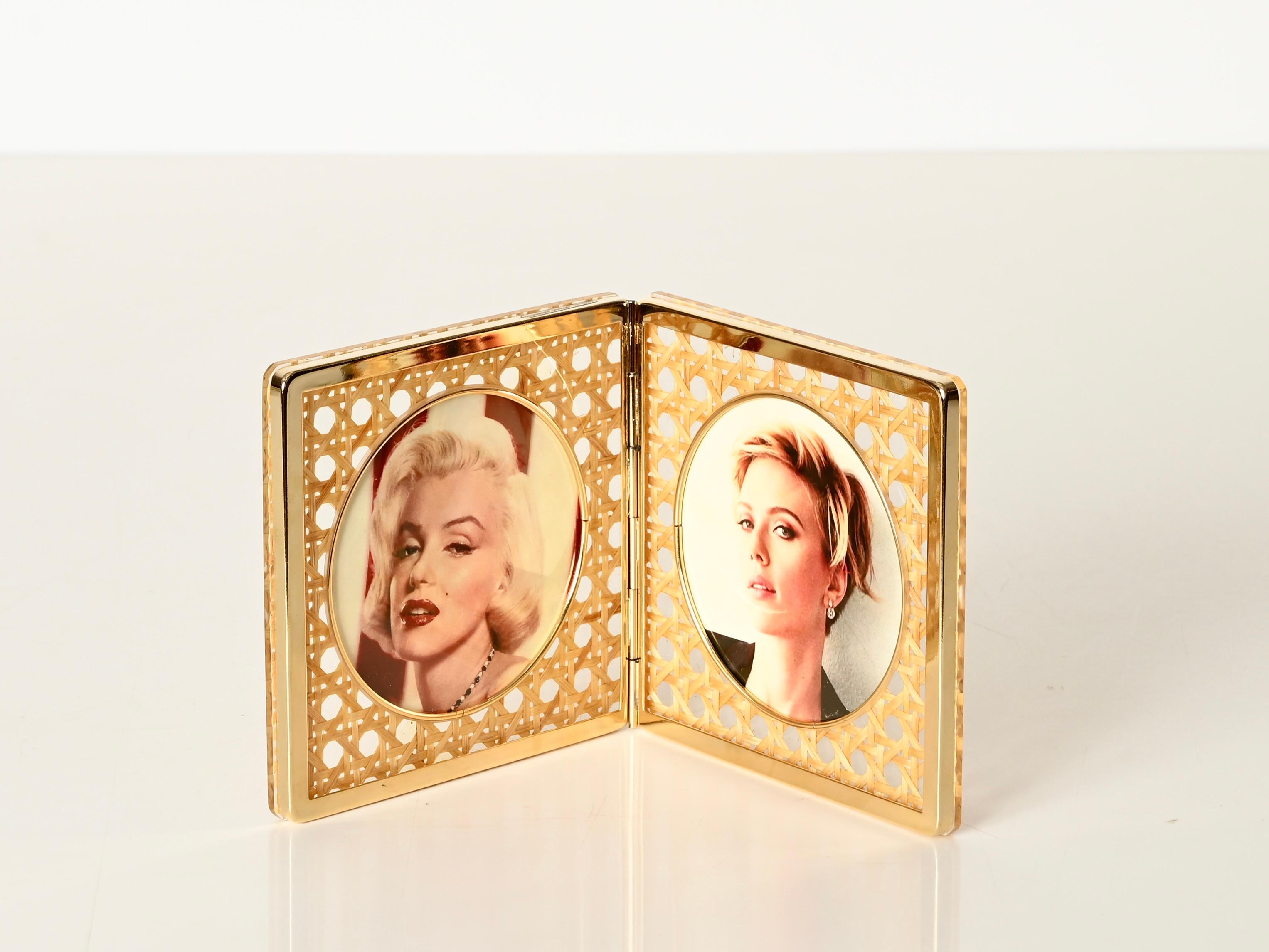 Cadre photo Dior en laiton, lucite et paille de Vienne, Italie, années 1970 en vente 3