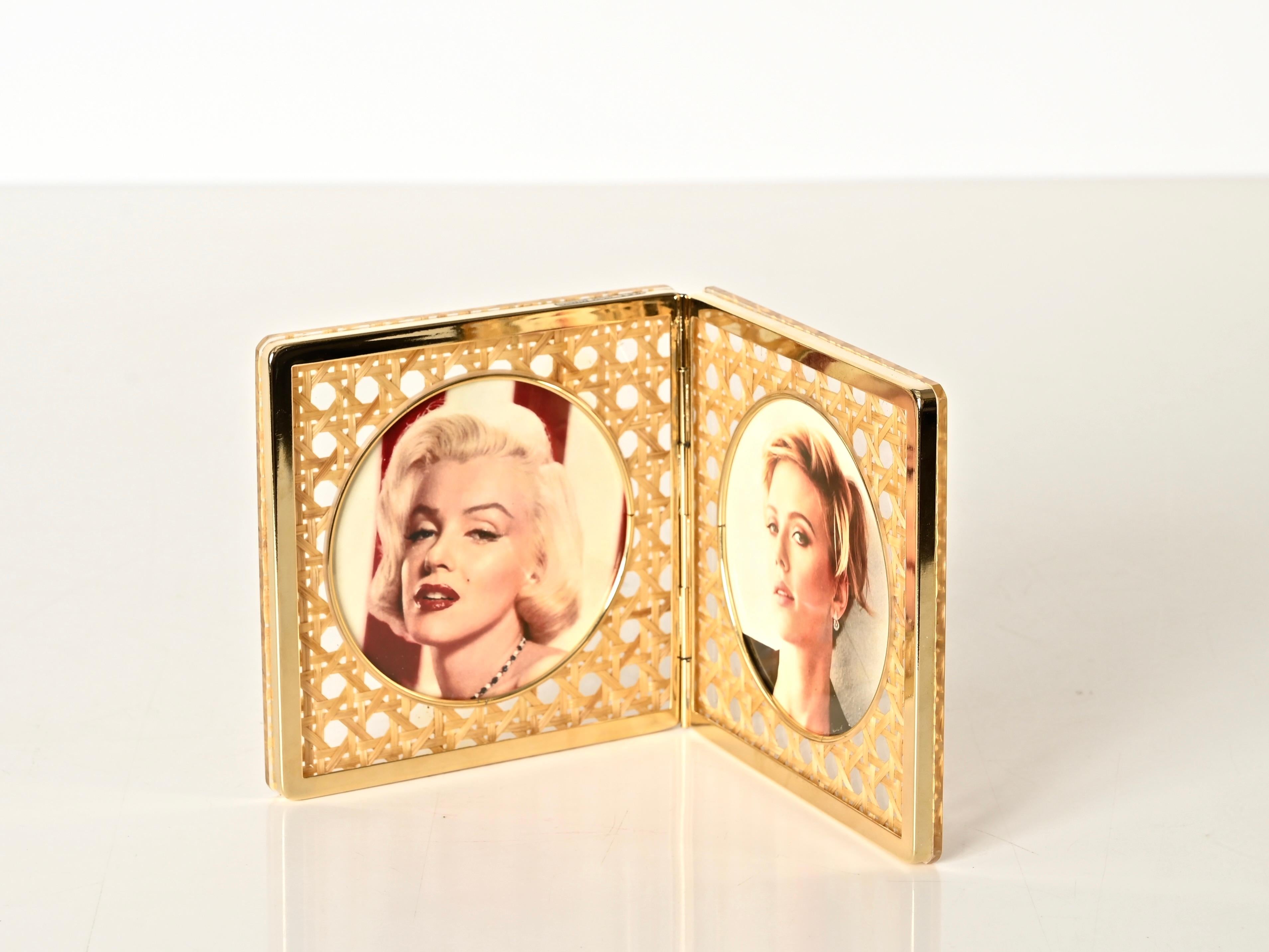 Cadre photo Dior en laiton, lucite et paille de Vienne, Italie, années 1970 en vente 5