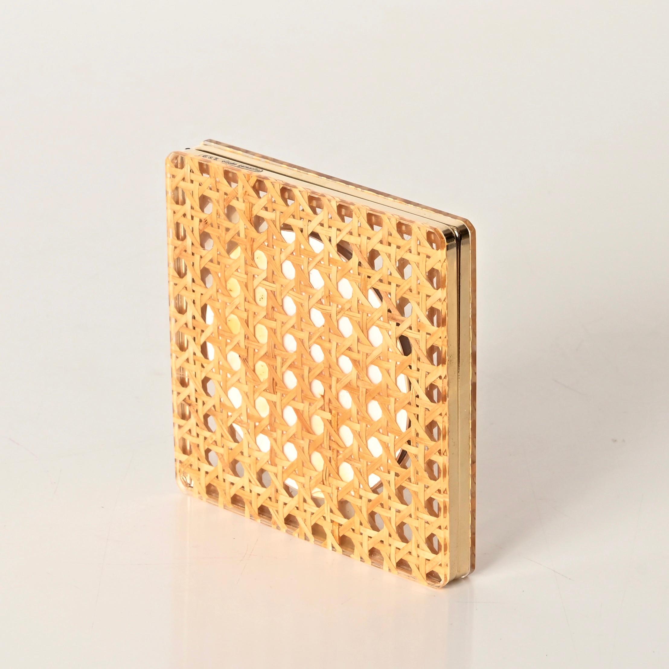 Cadre photo Dior en laiton, lucite et paille de Vienne, Italie, années 1970 en vente 6