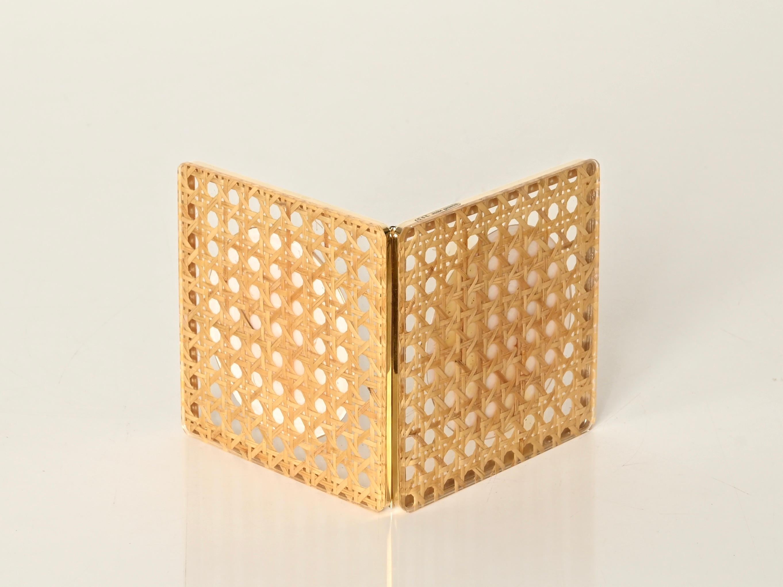 Cadre photo Dior en laiton, lucite et paille de Vienne, Italie, années 1970 en vente 7